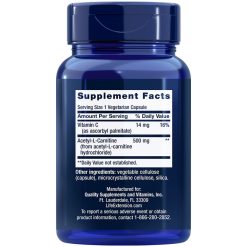 Acetyl-L-Carnitine, 500 mg, 100 vegetarian capsules Supplement Facts