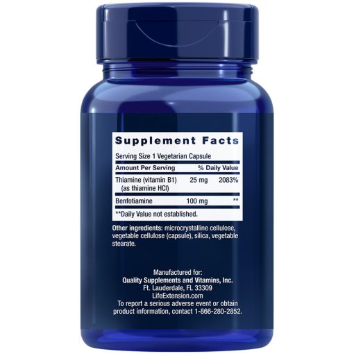 Benfotiamine with Thiamine 100 mg 120 vegetarian capsules Supplement Facts