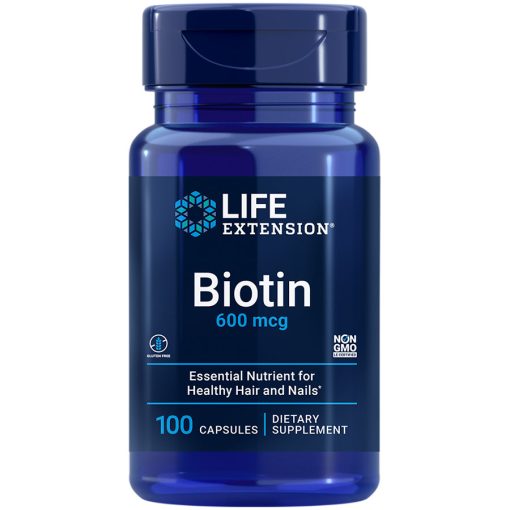 Biotin 600 mcg 100 capsules promotes healthy hair & nails