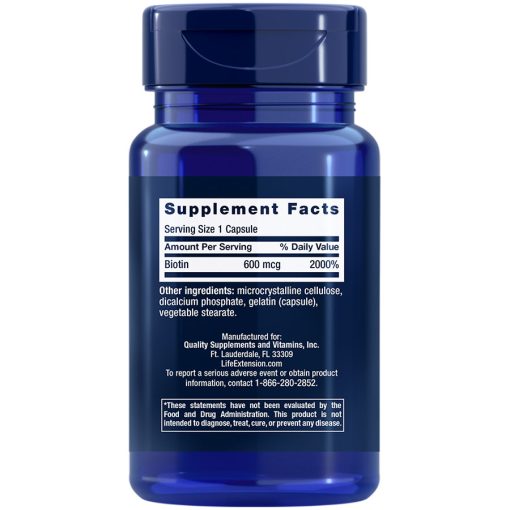 Biotin 600 mcg 100 capsules Supplement Facts