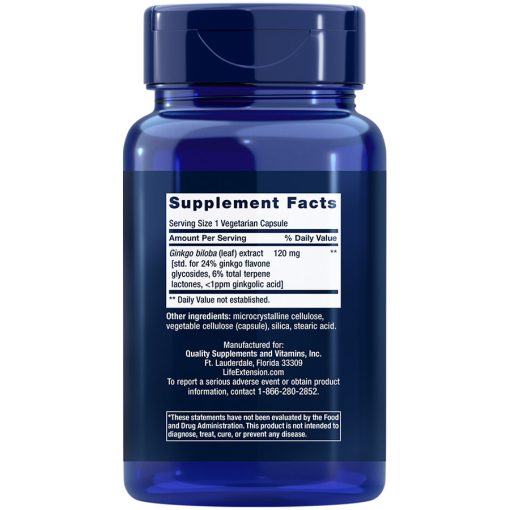 Ginkgo Biloba Certified Extract 120 mg 365 vegetarian capsules Supplement Facts