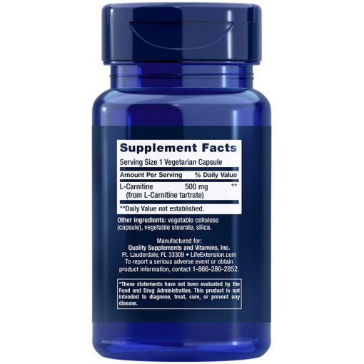 L-Carnitine 500 mg, 30 vegetarian capsules Supplement Facts