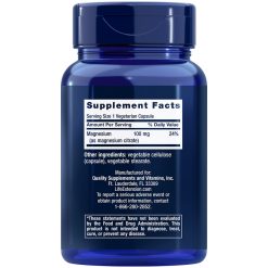 Supplement Facts for Magnesium (Citrate) 100 mg, 100 vegetarian capsules