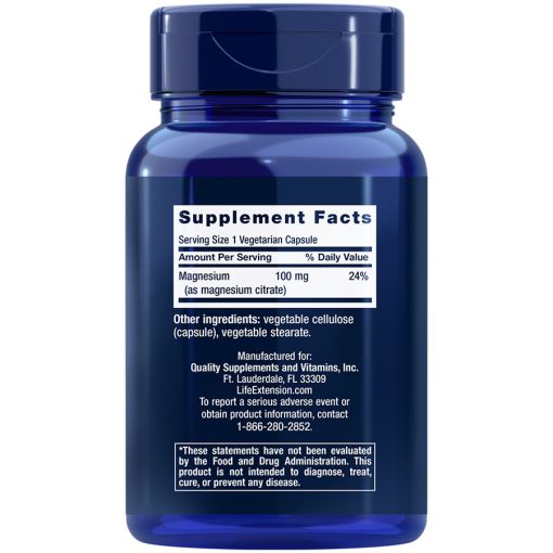 Supplement Facts for Magnesium (Citrate) 100 mg, 100 vegetarian capsules