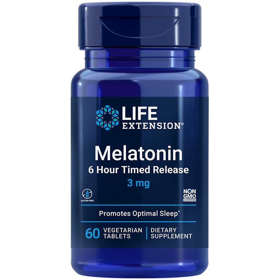 Melatonin 6 Hour Timed Release 3 mg supplement promoting optimal sleep & cellular health