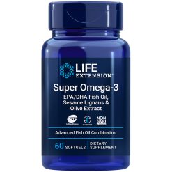 Super Omega-3 EPA/DHA Fish Oil, Sesame Lignans & Olive Extract, 60 softgels
