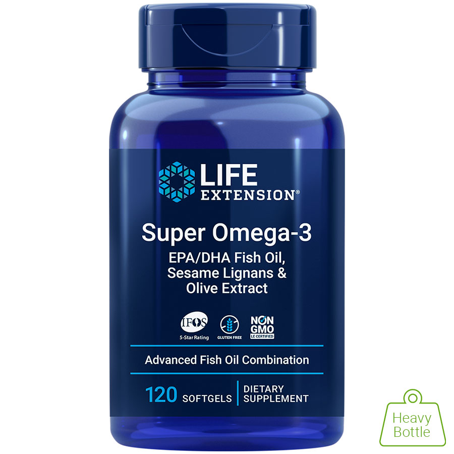 Super Omega-3 EPA/DHA Fish Oil, Sesame Lignans & Olive Extract, 120 softgels Life Extension