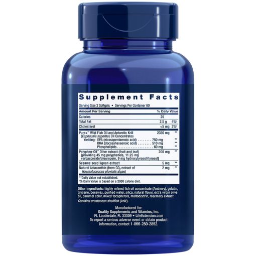 Super Omega-3 Plus EPA/DHA Fish Oil Sesame Lignans Olive Extract Krill & Astaxanthin 120 softgels Supplement Facts
