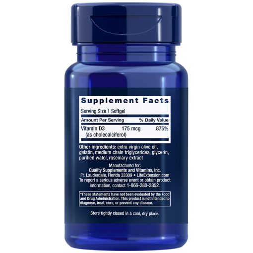 Vitamin D3 60 Softgels 175 mcg supplement facts