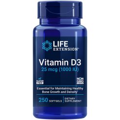 Vitamin D3, 25 mcg (1000 IU), 250 softgels, supports immune, bone and whole body health