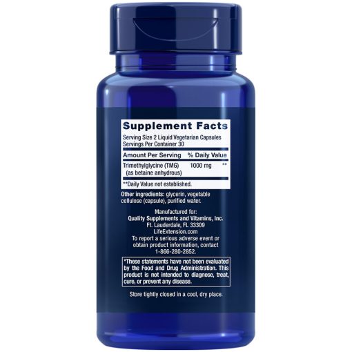 TMG 500 mg 60 liquid vegetarian capsules supplement facts