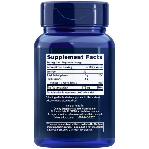 Enhanced Zinc Lozenges, 30 peppermint vegetarian lozenges Supplement Facts