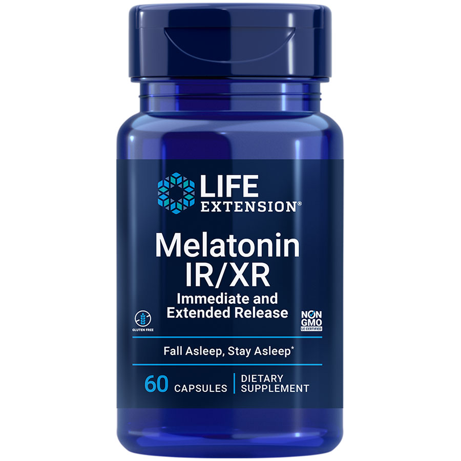 Melatonin IR/XR sleep supplement for approximately seven hours of healthy sleep