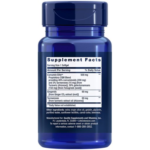 Advanced Curcumin Elite Turmeric Extract Ginger & Turmerones 30 softgels supplement facts