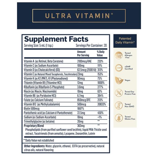 Ultra Vitamin, 100 mL liposomal multivitamin formula supplement facts
