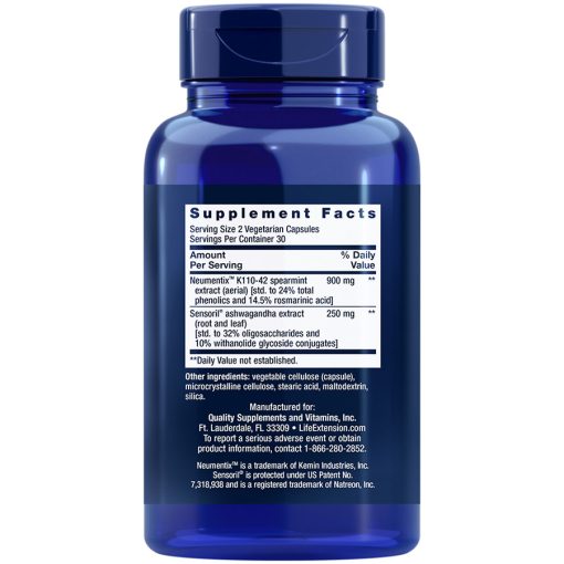 supplement facts for Ashwagandha Plus Calm & Focus, 60 vegetarian capsules